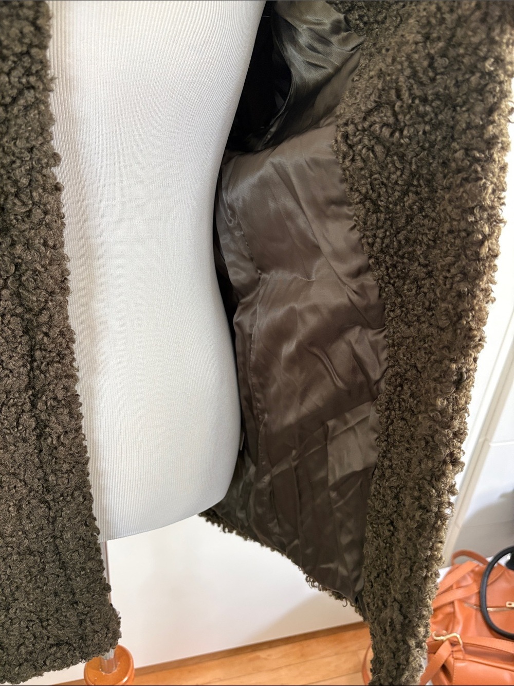Max Studio Chocolate Brown with a tint of Olive Teddy Coat L - Picture 6 of 8